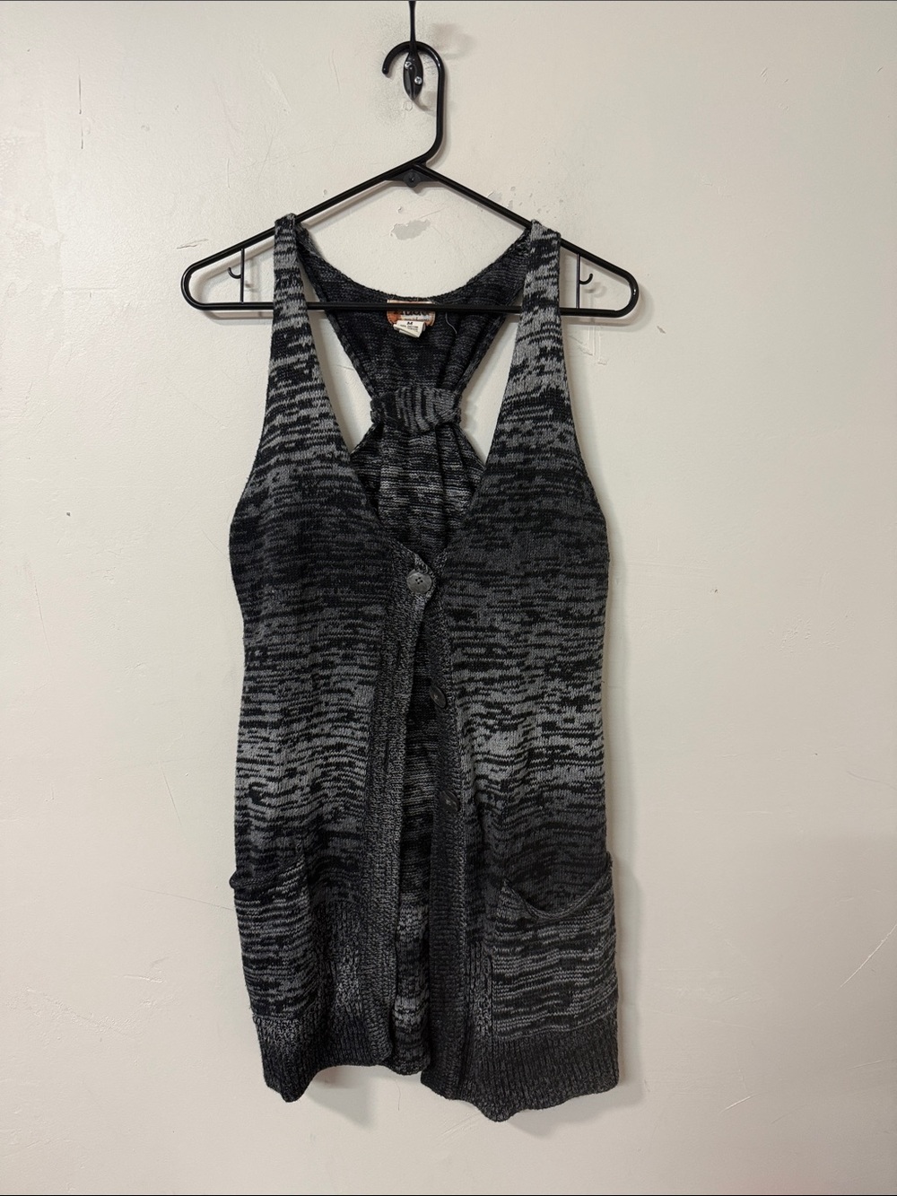 Mudd Black and Gray Knot-Back Sleeveless Tank Cardigan
